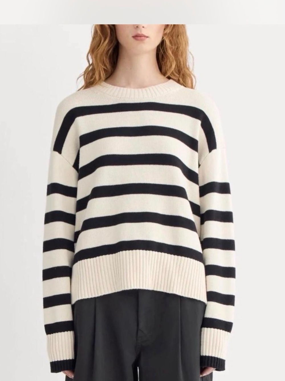 Everlane nwt Cream and Black Striped cozy cotton Crewneck Sweater M